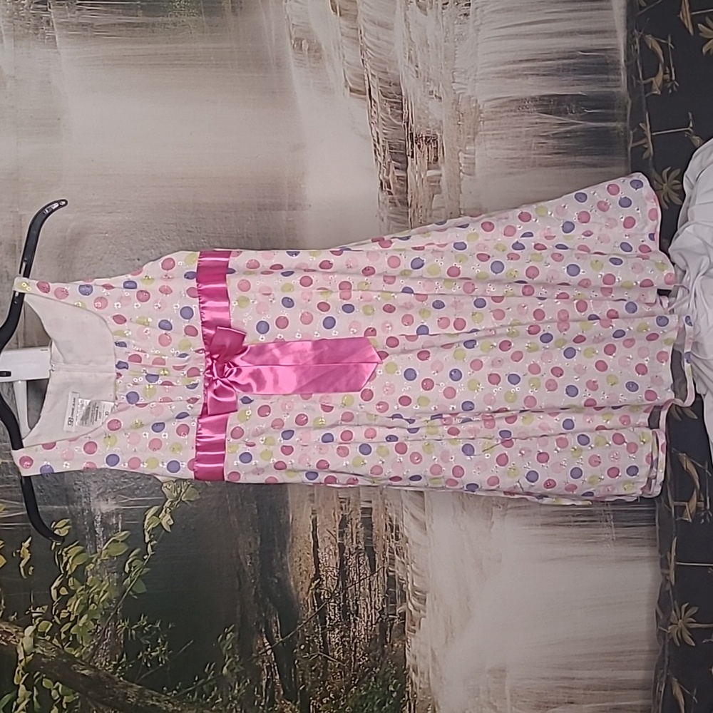 Bonnie Jean Girl 10 bright colorful polka dot embroidered fancy sleeveless dress